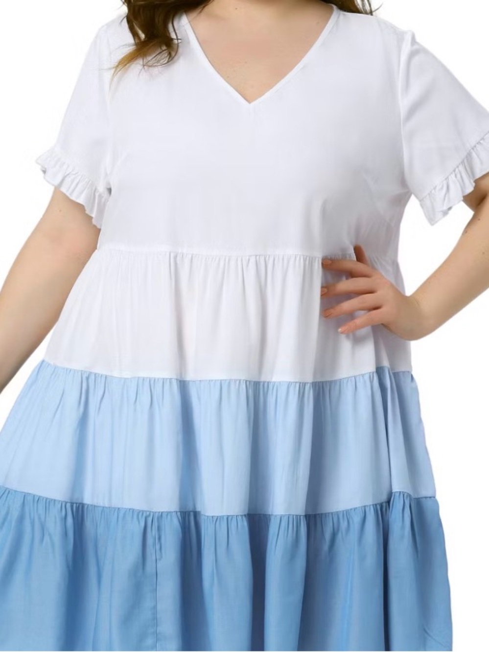 Target White and Light Blue Tiered V-Neck Ruffle Sleeve Tunic